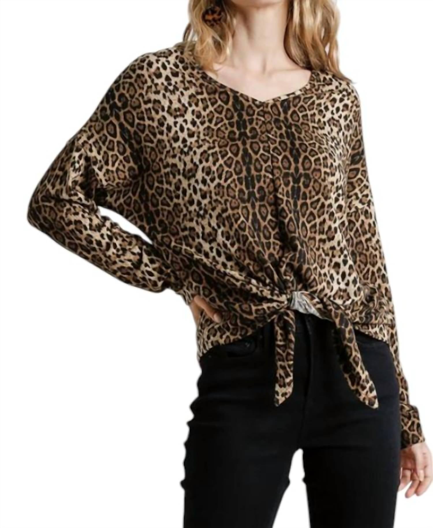 

Umgee Топ с леопардовым принтом и завязками спереди, цвет верблюжий