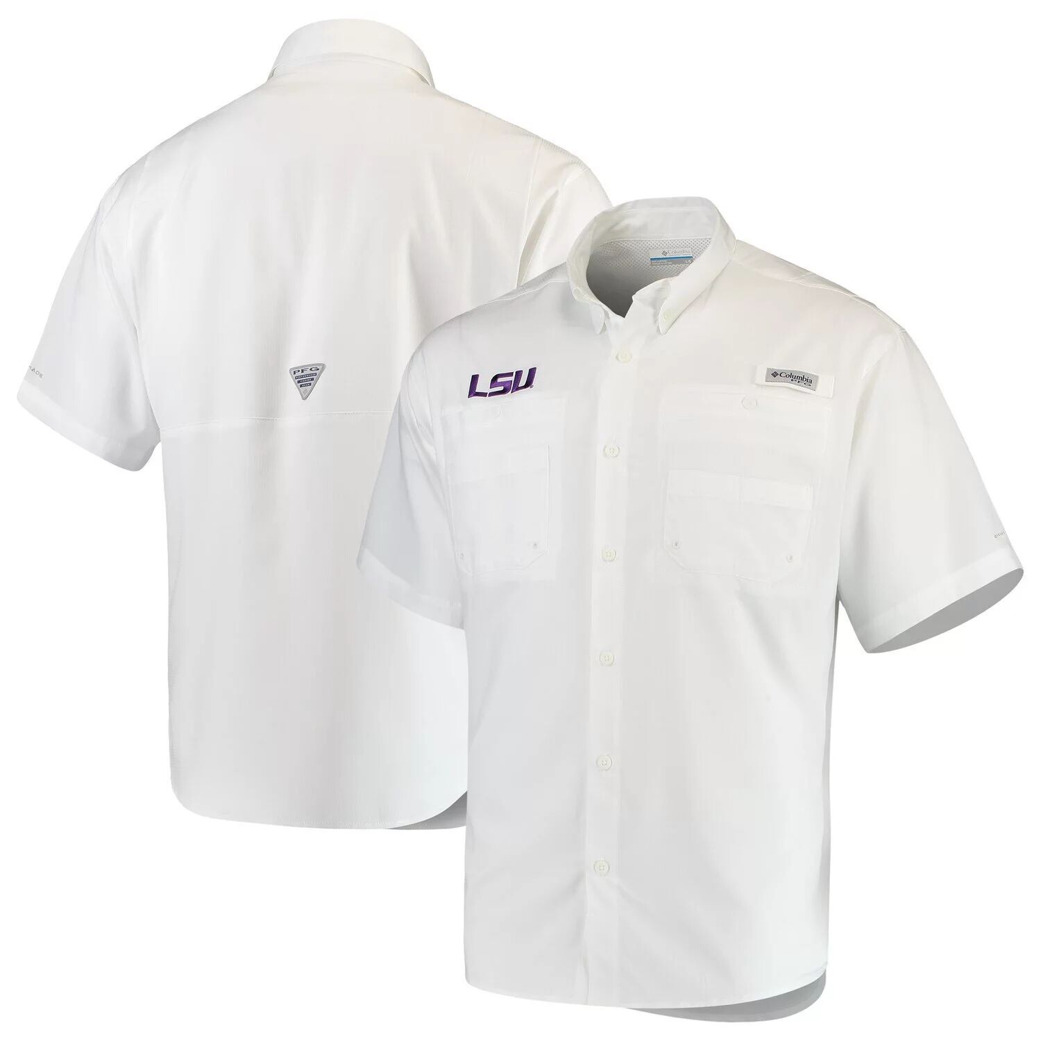 

Мужская белая рубашка Columbia LSU Tigers PFG Tamiami