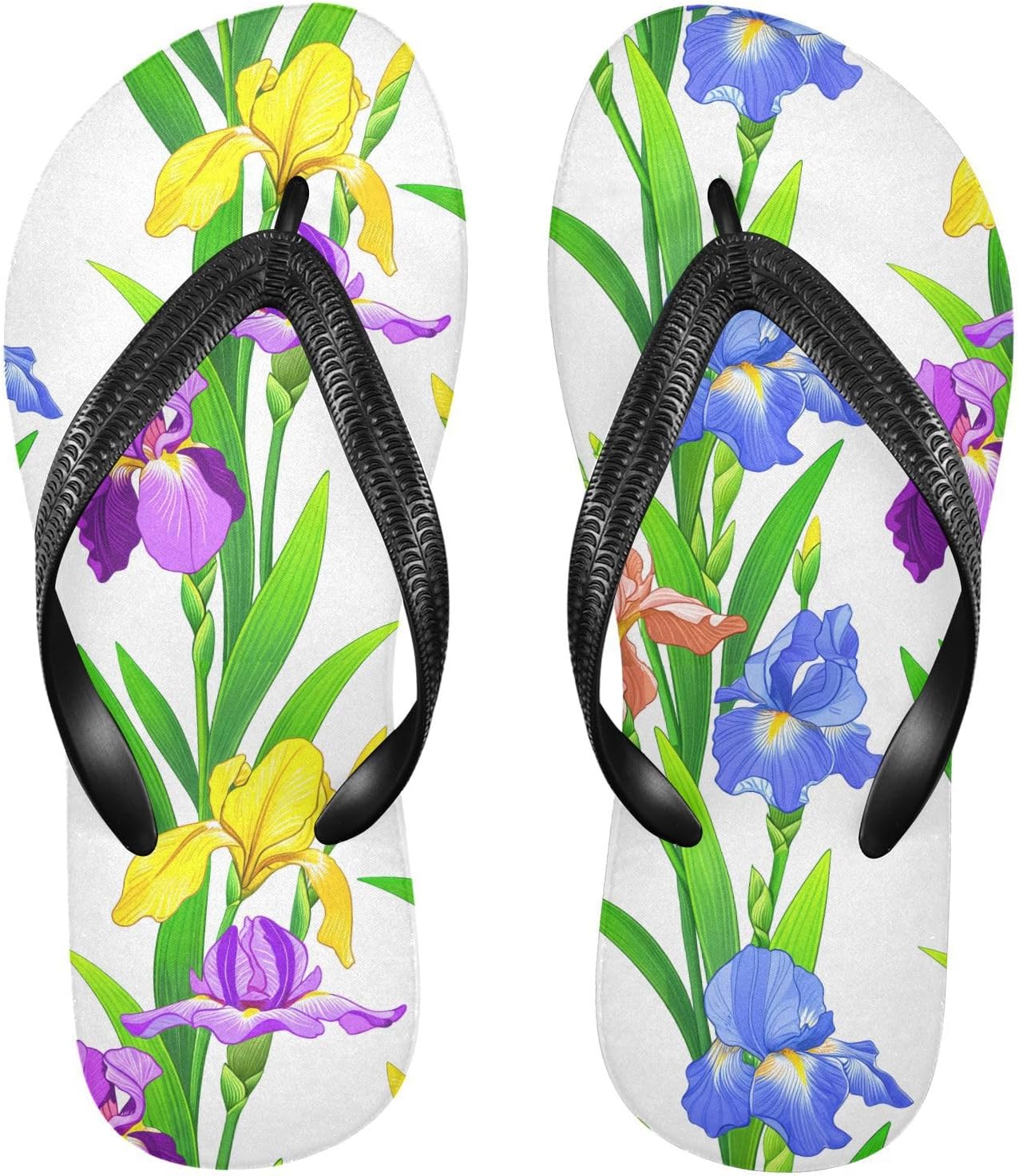 

Белые вьетнамки с цветочным рисунком ириса, пляжные шлепанцы, резиновые нескользящие летние тапочки для женщин и мужчин для ходьбы Sinestour