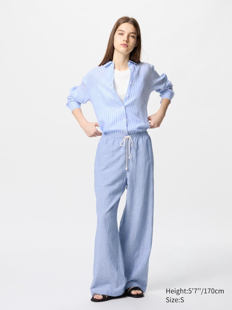 

Легкие брюки из льняной смеси Uniqlo, цвет 65 синий