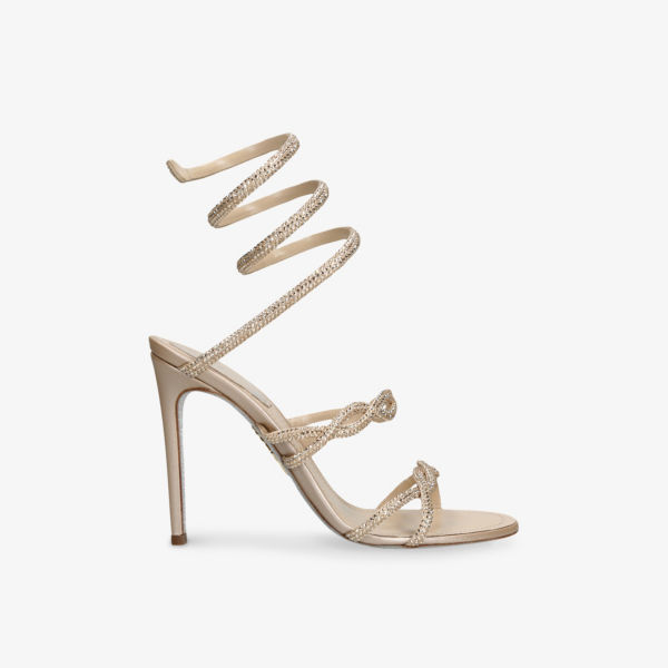 Босоножки кожаные Rene Caovilla Cleo twist 105 с кристаллами, бежевый