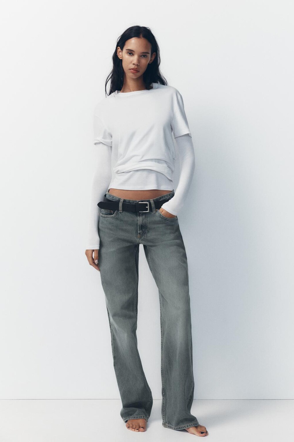 

Широкие джинсы со средней талией ZARA, синий/серый