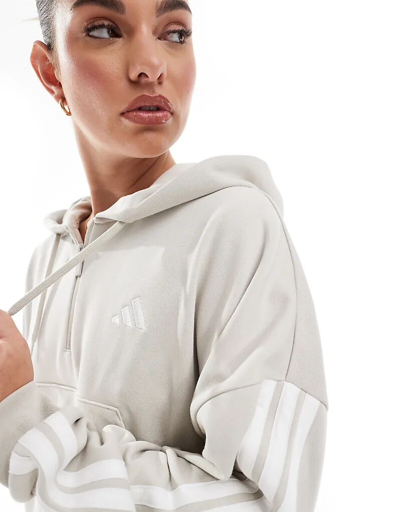 Толстовка adidas Performance essentials с тремя полосками и застежкой-молнией на четверть длины из французского трикотажа серого цвета — фото 2