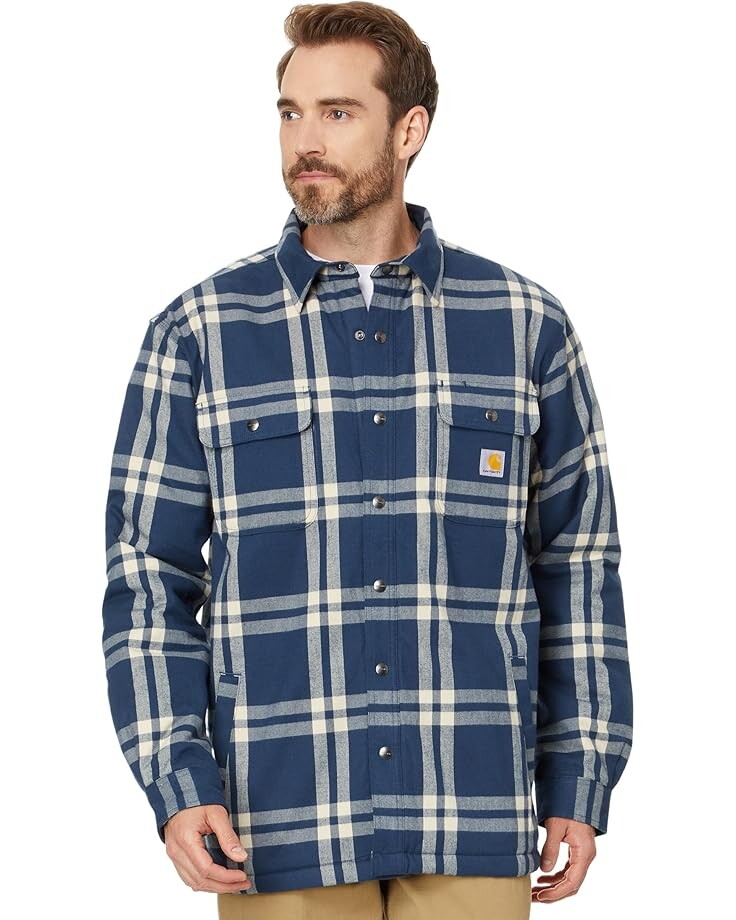 

Рубашка Carhartt Relaxed Fit Flannel Sherpa-Lined Shirt Jacket, цвет Dark Blue