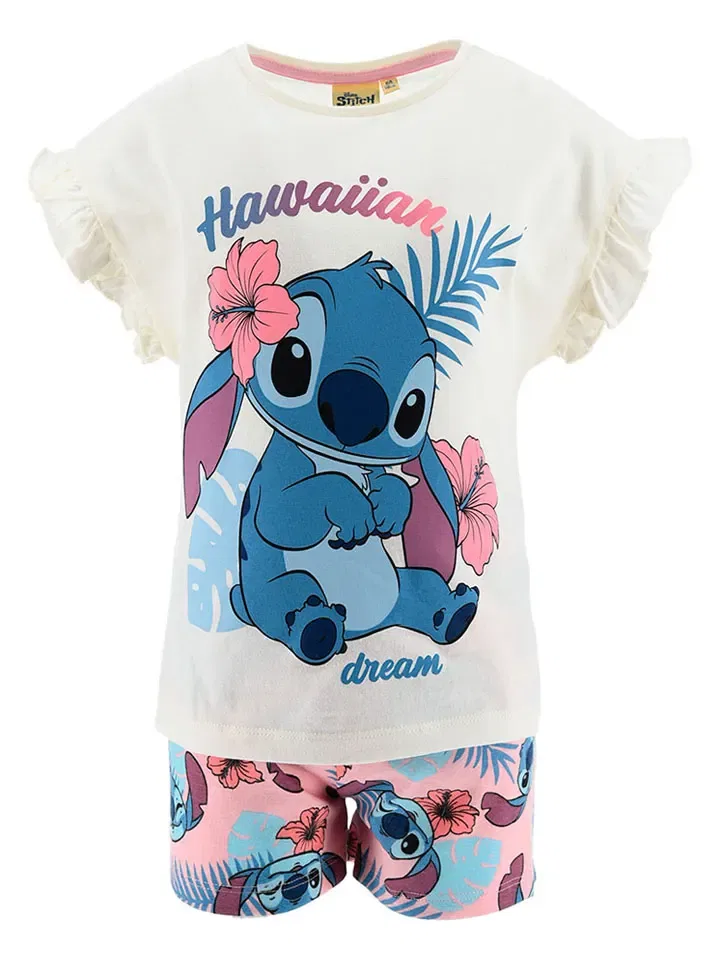 Пижама детская из хлопка Lilo & Stitch, кремово-розовая