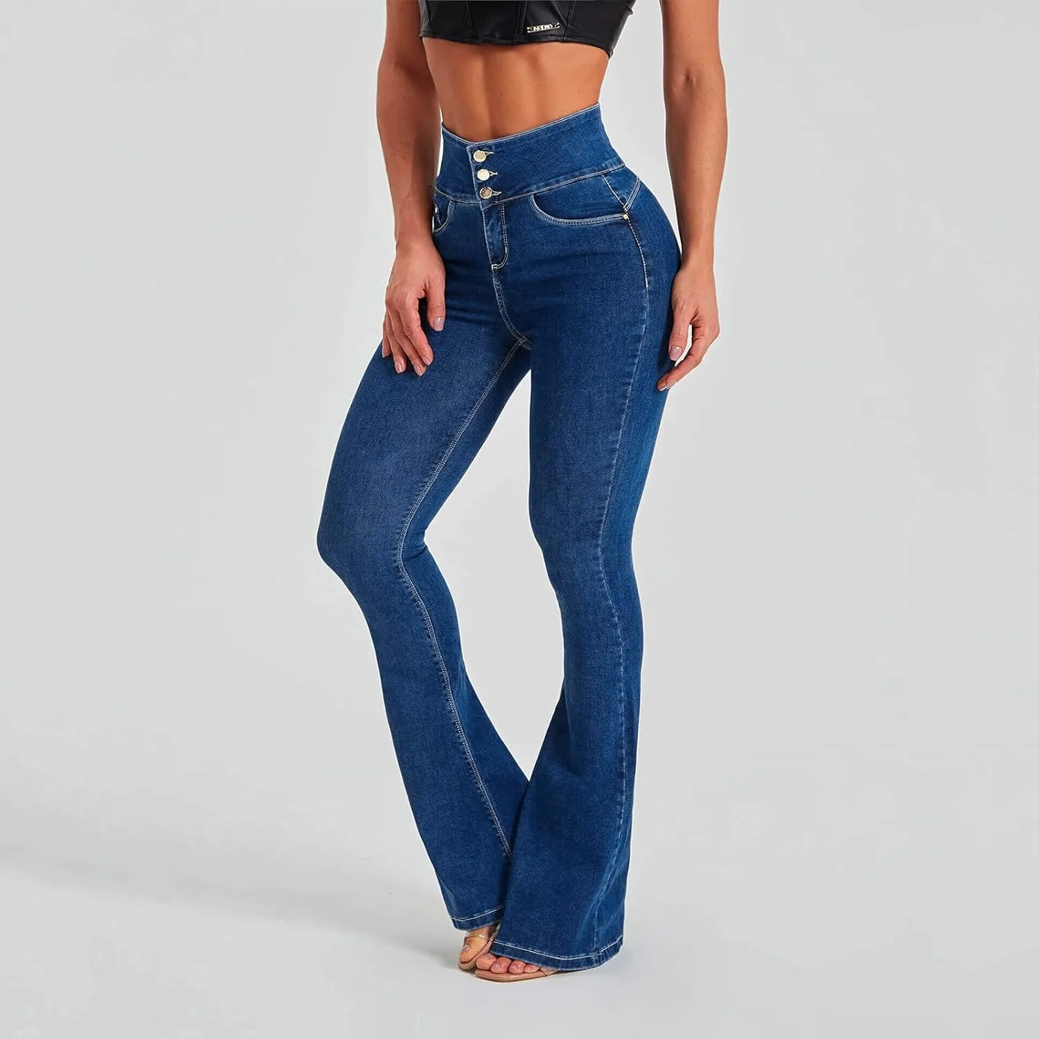 Джинсы Mid Rise для женщин Slim High Waist Blue Denim — фото 2