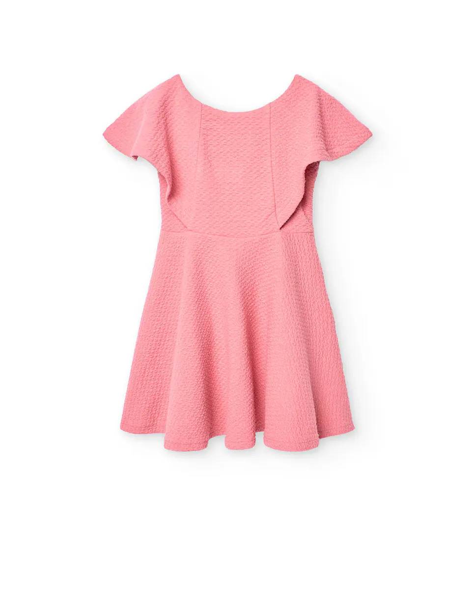 

Платье для девочки с короткими рукавами из фактурной ткани Boboli, цвет Rosa