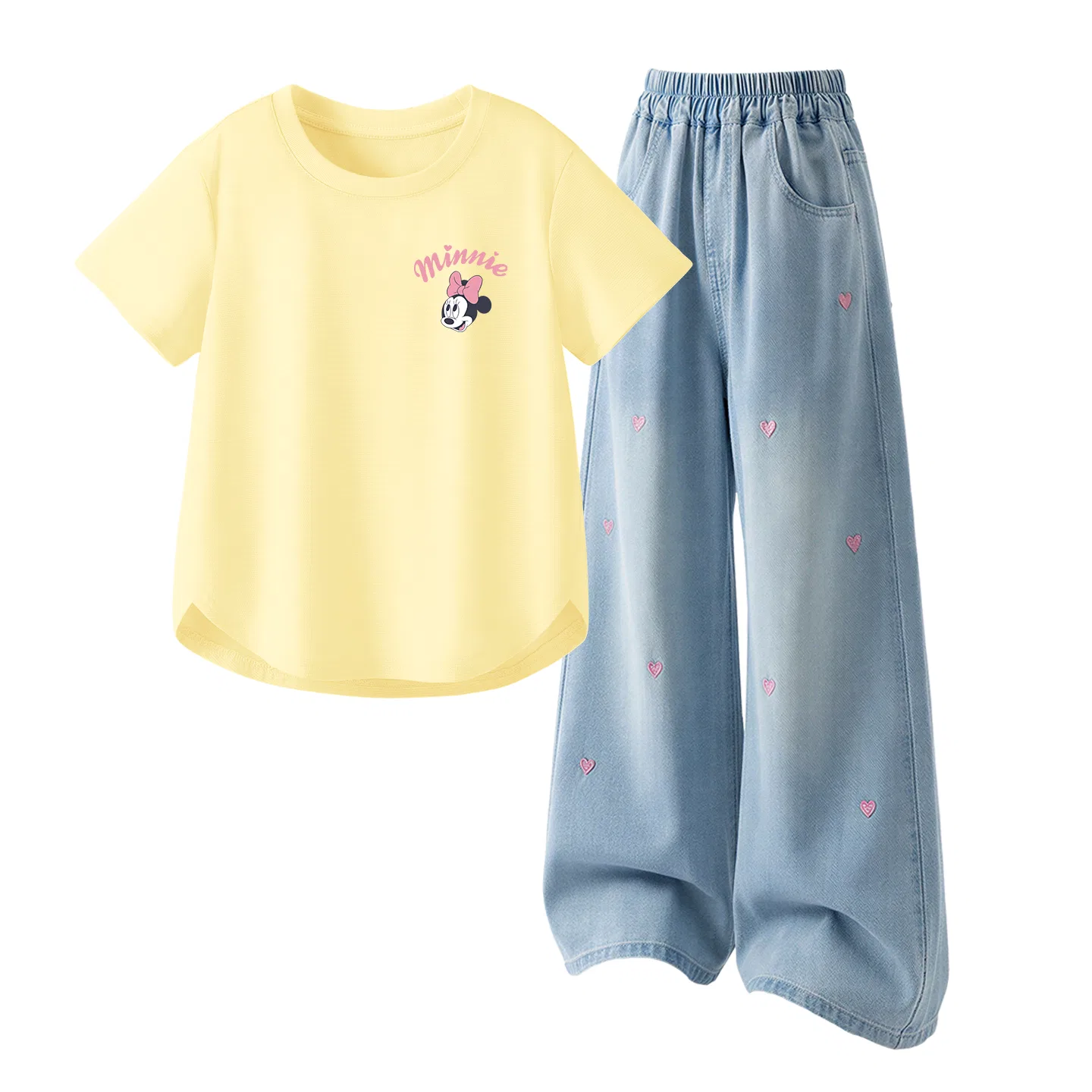 Детский спортивный костюм Casual Sportswear 2 Piece Set Disney, Silicone Di-Eye Heartfelt Yellow+Solid Color Denim Light Blue