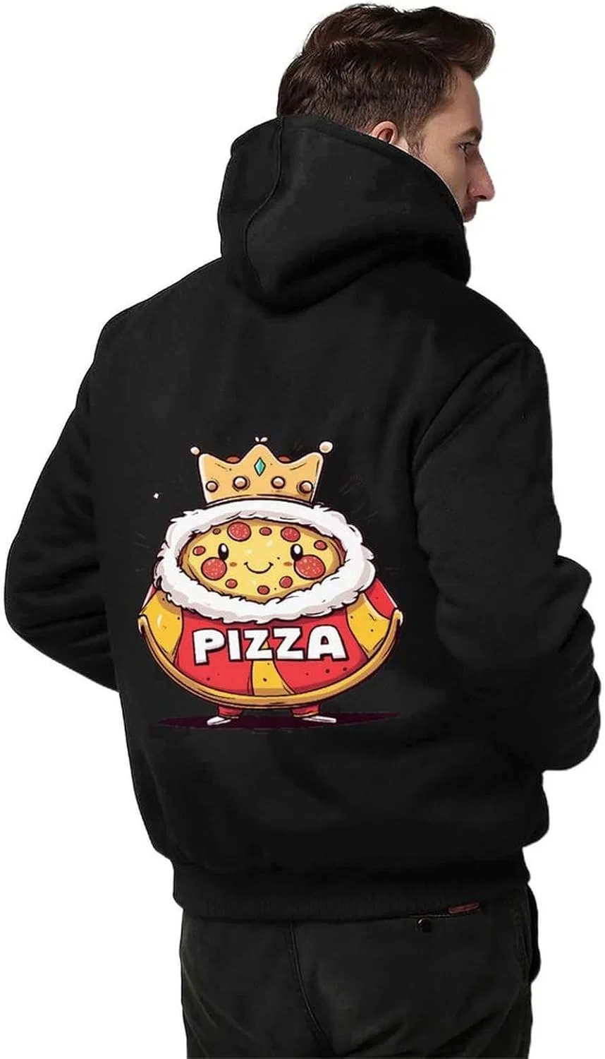 Толстовка мужская с капюшоном на молнии Pizza Italian Food, флисовая куртка для зимы Generic, черный — фото 2
