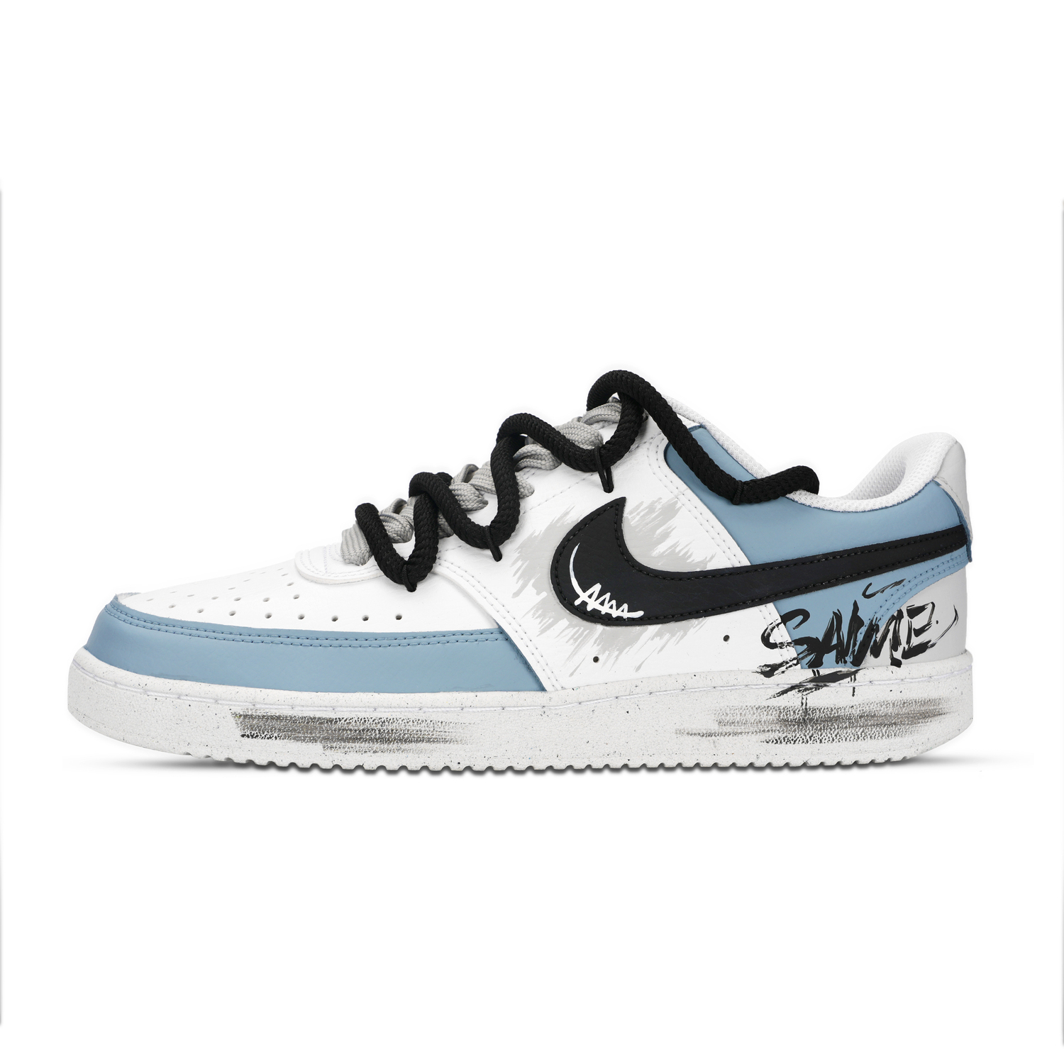 

Nike Кроссовки для скейтбординга Court Borough Street Artistic, износостойкие, низкие, мужские, синие, белые, серые