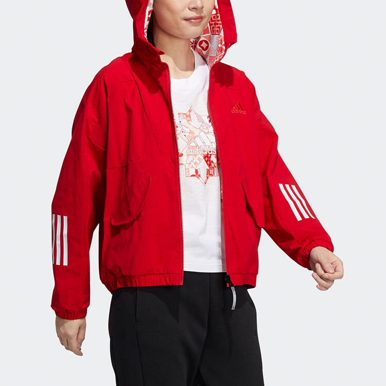 CNY Limited Двусторонняя спортивная куртка с капюшоном, красная Adidas — фото 4