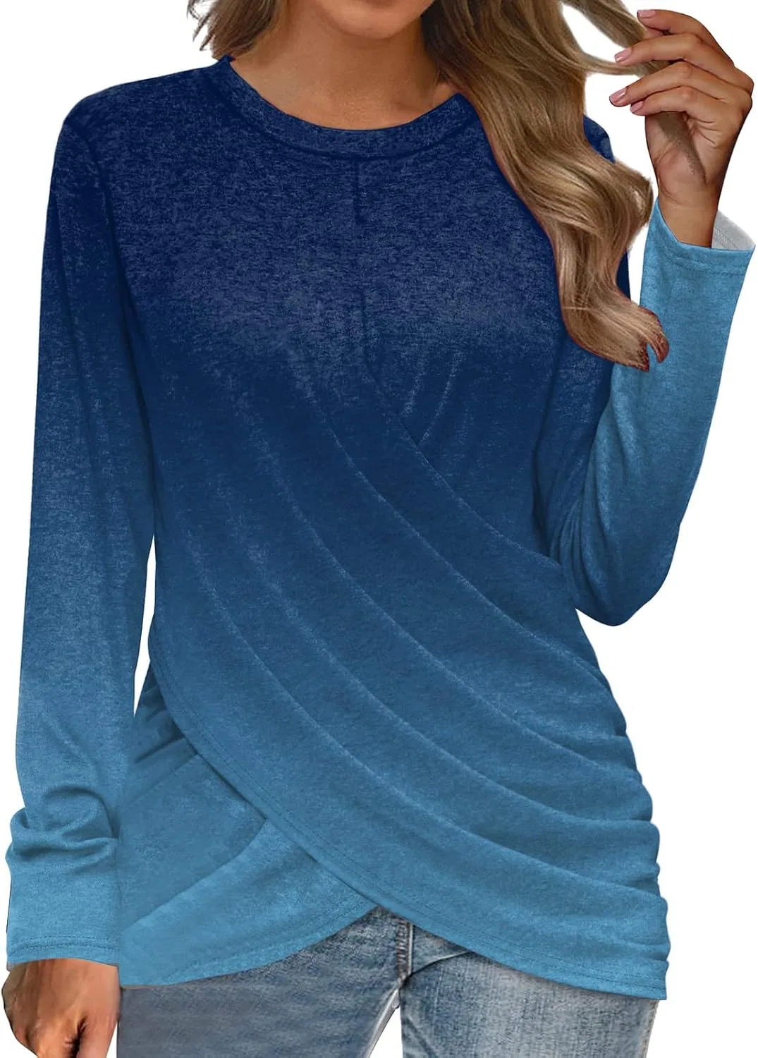Блуза с длинным рукавом, свободная, из коллекции T-Shirt, синий