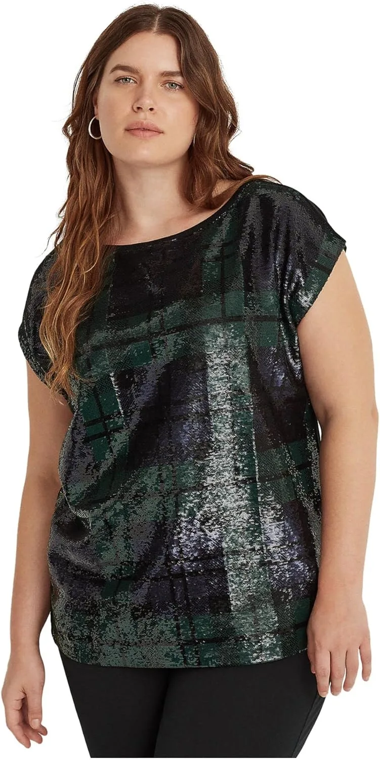 

Lauren Ralph Lauren Women's Plus-Size футболка из хлопкового микса с пайетками и клеткой