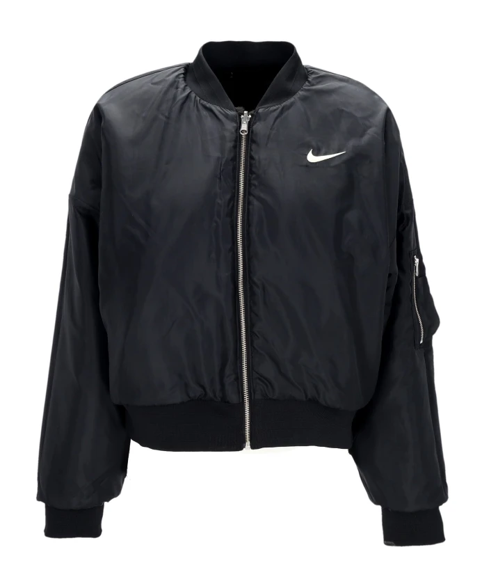 Двусторонняя куртка-бомбер из искусственного меха, черная. Nike, черный — фото 3