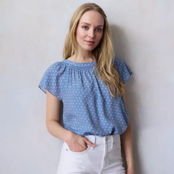 

Женский топ-ракушка с присборенным воротом Lc Lauren Conrad, цвет blue giddy dot