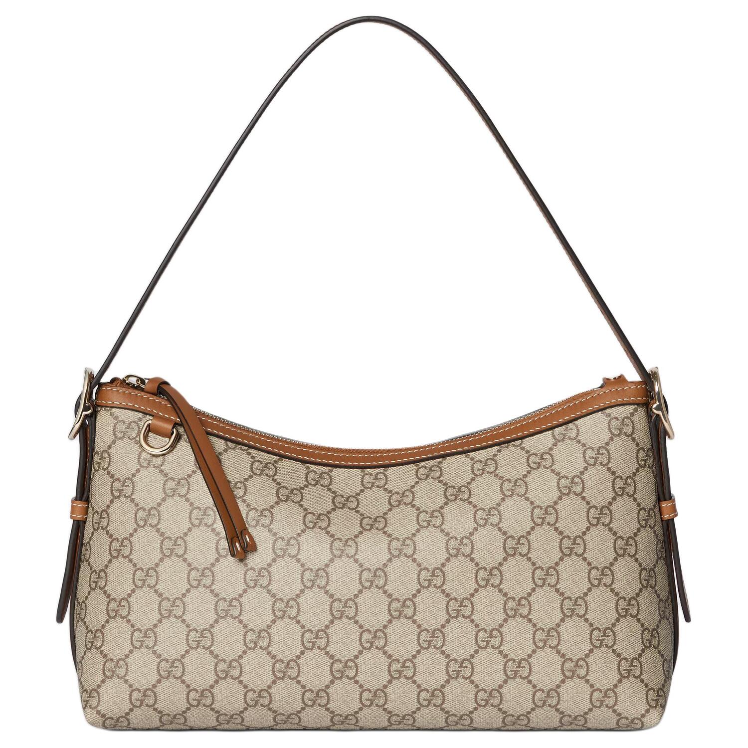 

GUCCI Женская сумка через плечо из ткани с покрытием GG Emblem среднего размера бежевая