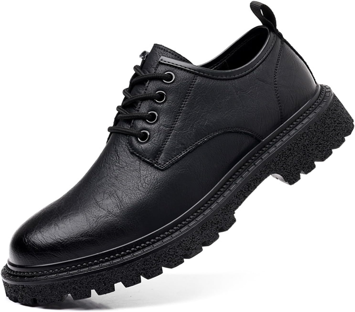 

Мужские винтажные кожаные оксфорды на шнурках с платформой, с круглым носком, низкие, с противоскользящей рельефной подошвой, удобные деловые классические туфли Дерби для мужчин Generic, черный