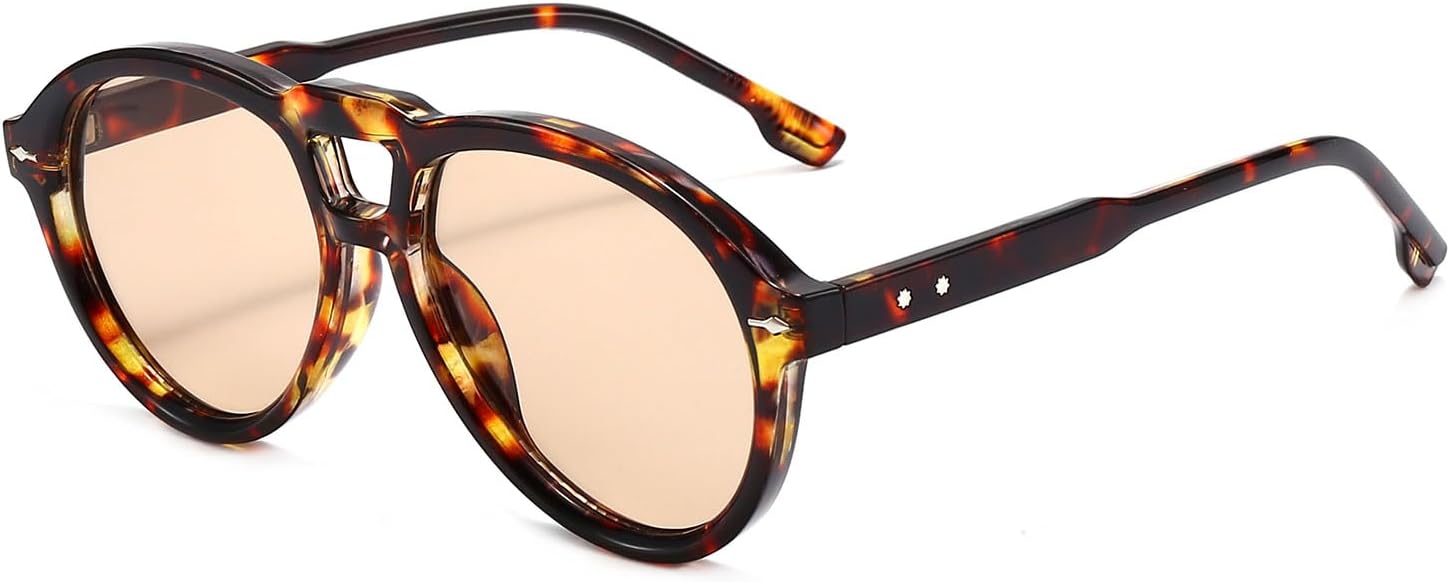 

Солнцезащитные очки YAMEIZE Vintage Oval Double Bridge для женщин и мужчин в стиле ретро, ​​модель «пилот», с защитой от УФ-излучения UV400, для вождения в тени, Leopard Light Brown