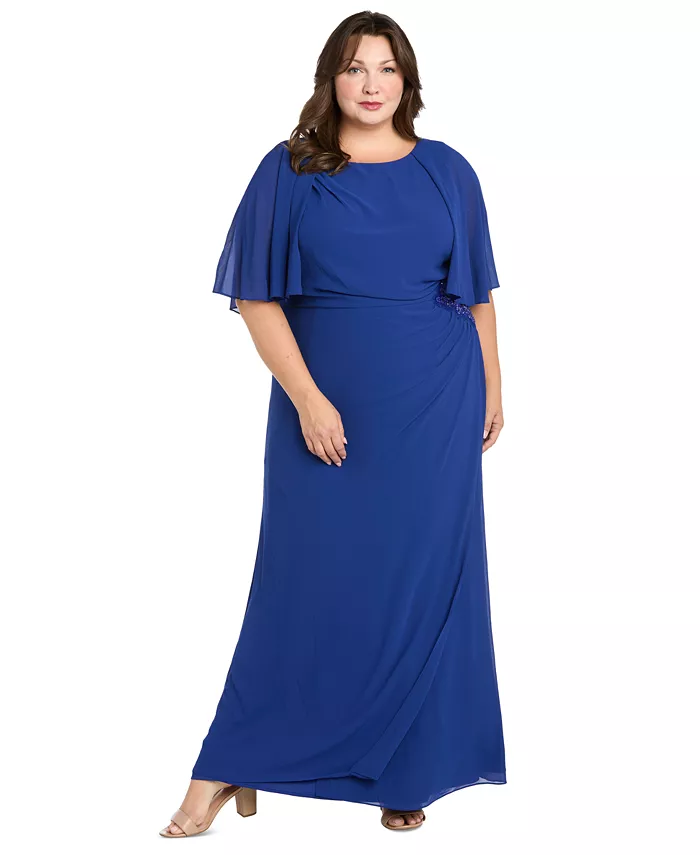 

Платье с накидными рукавами и декорированной талией Plus Size R & M Richards, синий
