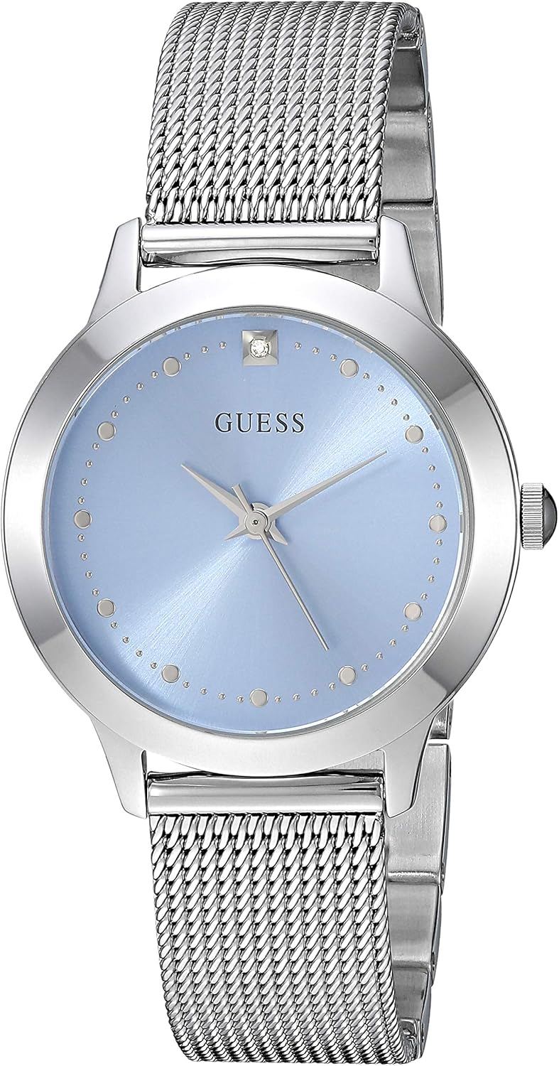

GUESS Часы на стальном сетчатом браслете, Silver Tone/Silver Tone/Blue