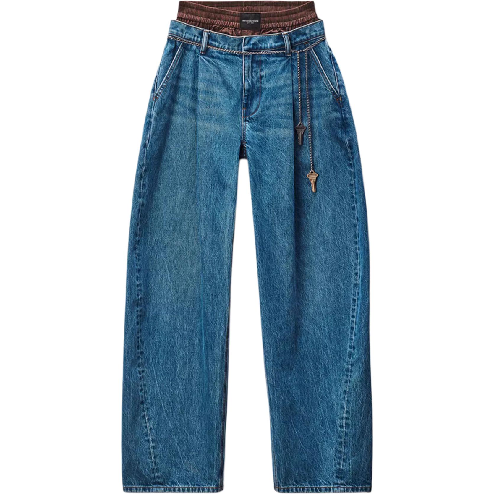 

Джинсы с плиссировкой и массивной цепью Alexander Wang, темно-синий