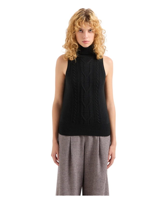 

Жилет с высоким воротником из шерстяного трикотажа Armani Exchange, черный