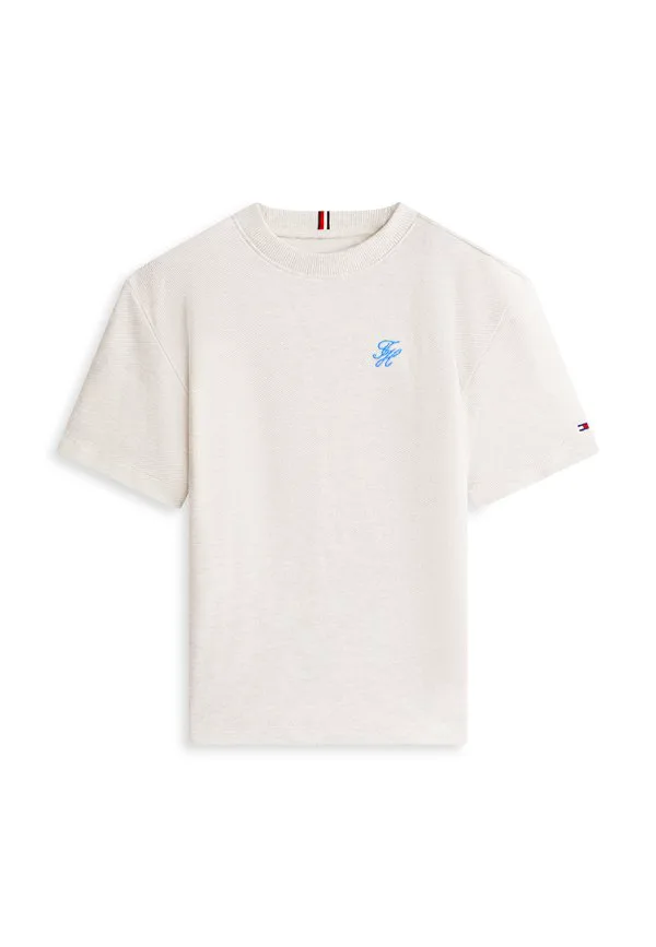 Футболка из саржи с вышивкой логотипа, базовая футболка Tommy Hilfiger, Ecru — фото 4