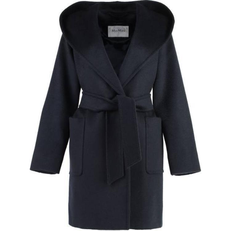 

MaxMara Длинное пальто с капюшоном и поясом, Blue