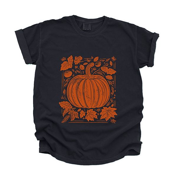 

Футболка с принтом Pumpkin with leaves distressed, женская, garment dyed Simply Sage Market, Black