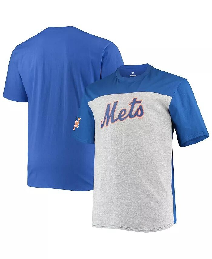 

Мужская футболка New York Mets Big and Tall королевского и меланжевого серого цвета с цветными блоками Fanatics