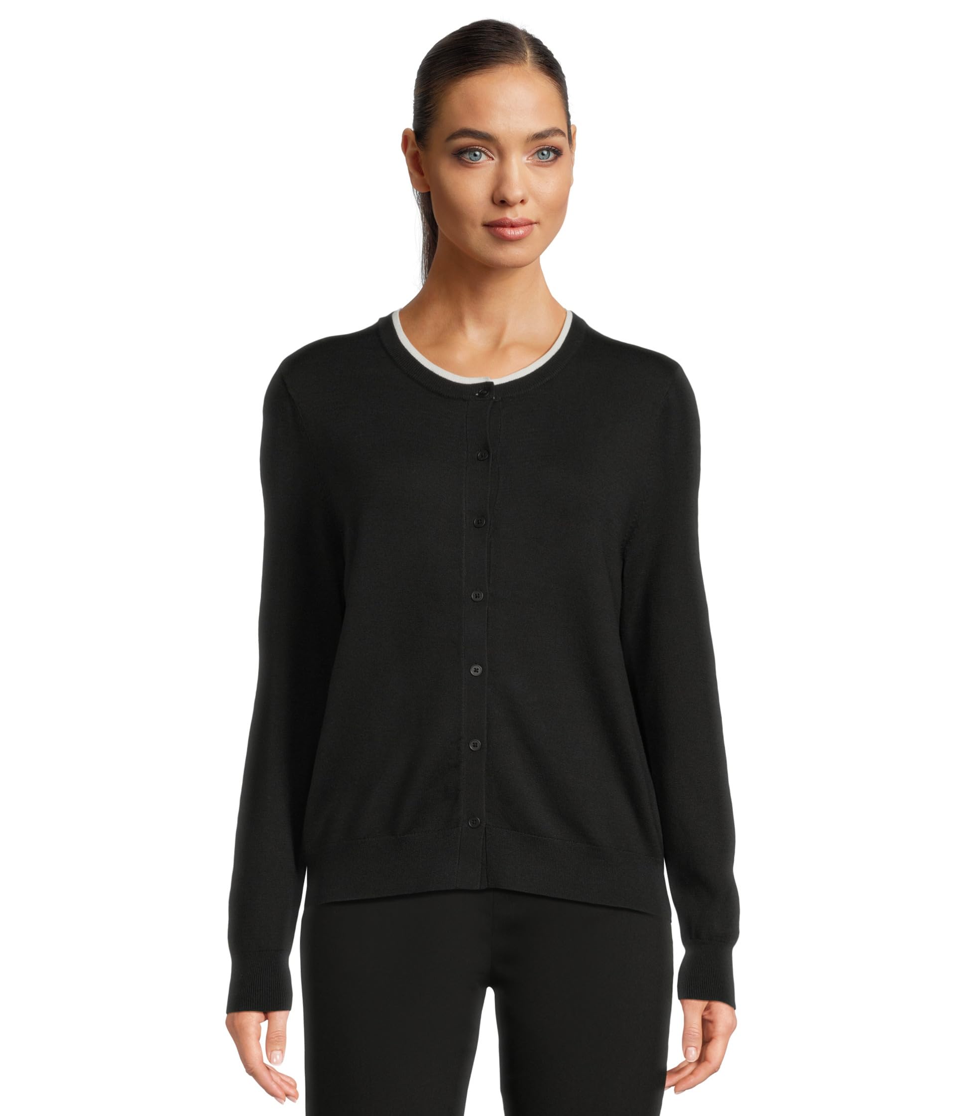 

Свитер Elliott Lauren Modal Knits - Button Front Cardigan with Double Layer Neck Detail, черный