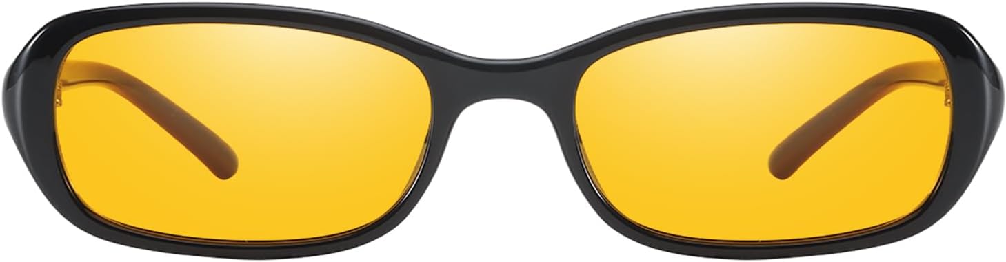 

Ретро-солнцезащитные очки для женщин и мужчин в винтажном стиле 90-х, маленькие прямоугольные солнцезащитные очки, модные узкие очки 2026 года DreamCalf, A04- Black/Orange