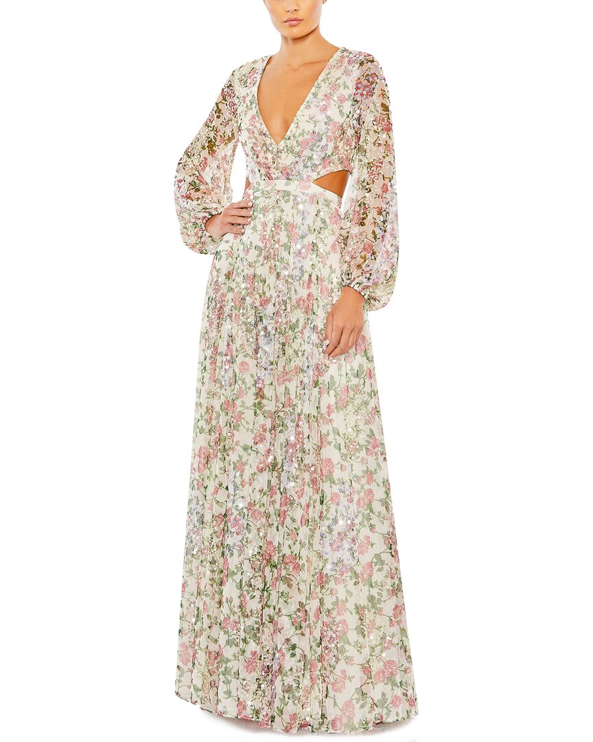 

Мак Даггал Платье с пайетками цветочное на шнуровке Mac Duggal, белый