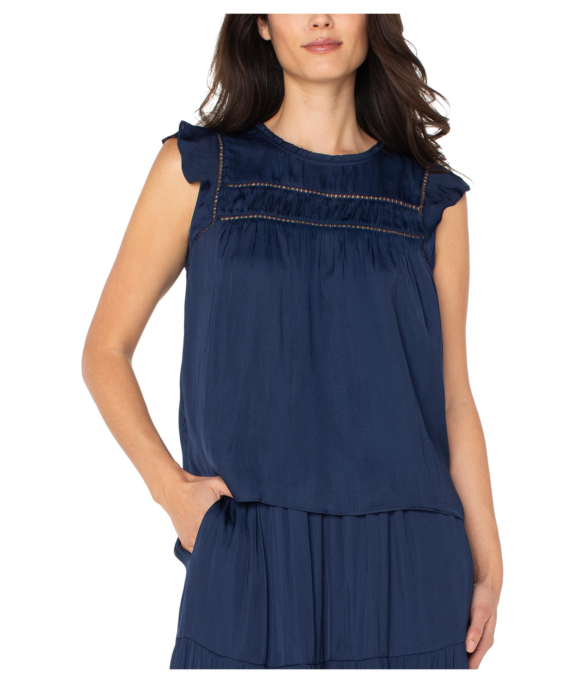 

Топ Liverpool Los Angeles Flutter Sleeve Woven Top With Trim Detail, Dark Navy