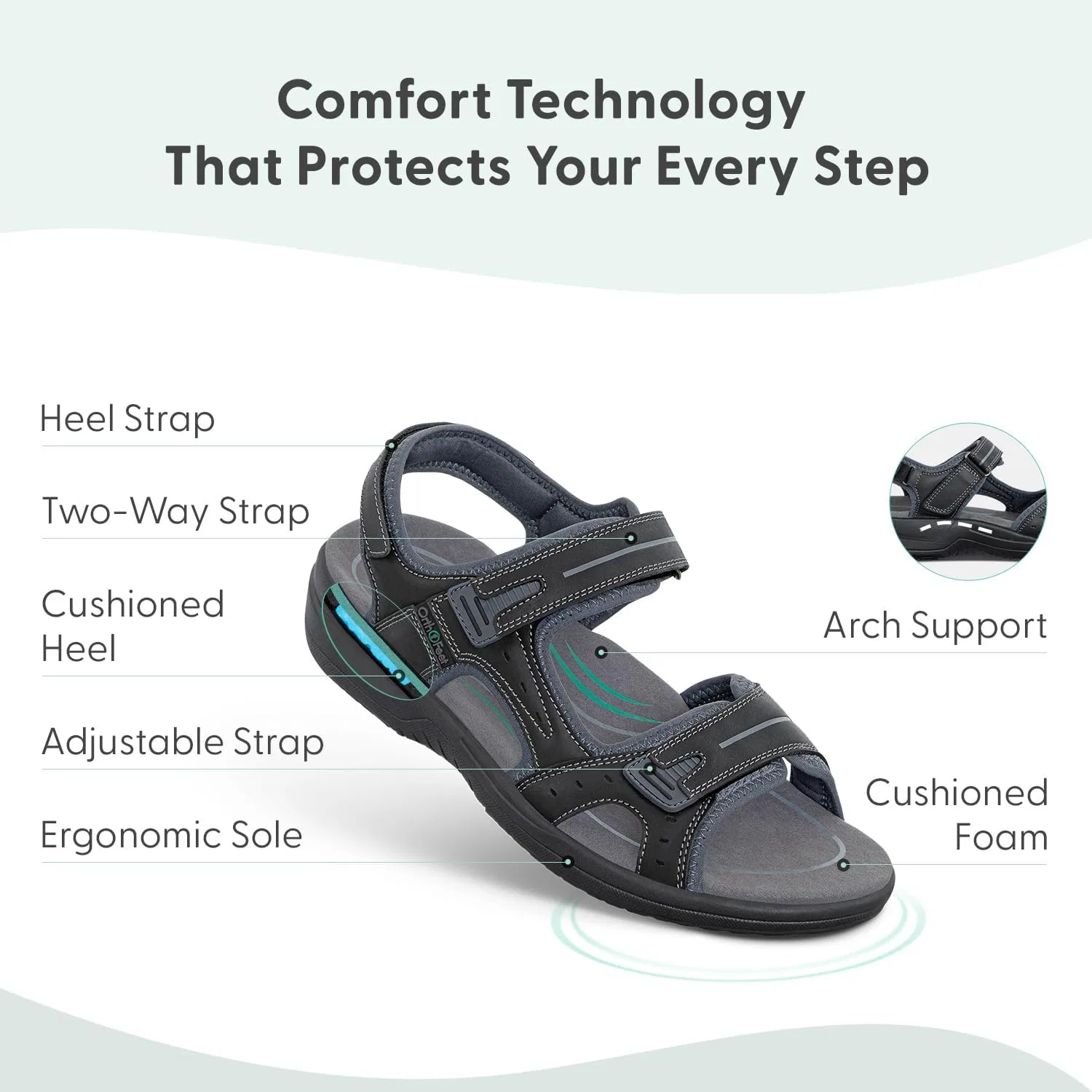 Сандалии ортопедические регулируемые из кожи, Orthofeet, черный — фото 3