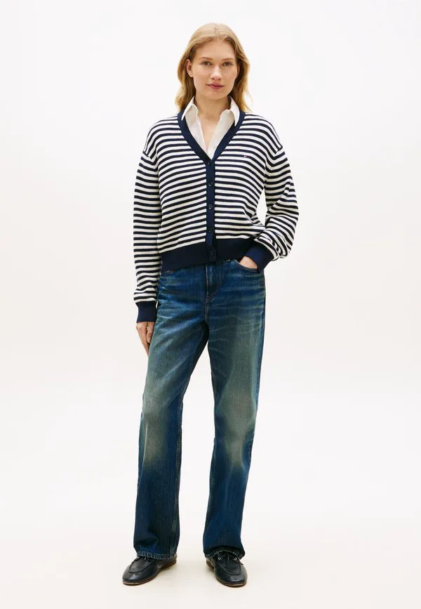 Кардиган из тонкой вязки с v-образным вырезом свободного кроя Tommy Hilfiger, Ivory/Dark Navy — фото 2