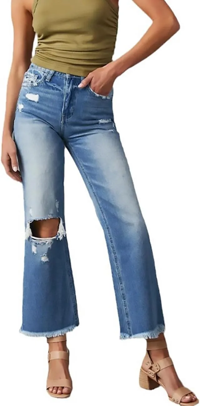 

Conshvi женские рваные джинсы клеш с заниженной талией