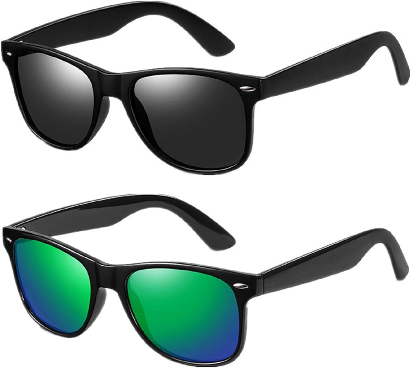 

Поляризованные солнцезащитные очки для мужчин и женщин, классическая матовая черная оправа, зеркальные линзы в стиле ретро, ​​защита от УФ-излучения, в комплекте с коробкой Generic, Black/Green