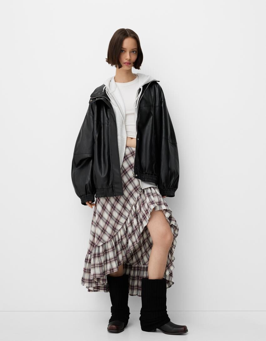 

Юбка в асимметричную клетку Bershka, бежевый