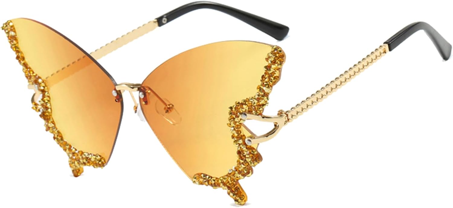 

Элегантные солнцезащитные очки-бабочки для женщин, солнцезащитные очки без оправы с бриллиантами, солнцезащитные очки с градиентным рисунком в форме бабочки Generic, Style B
