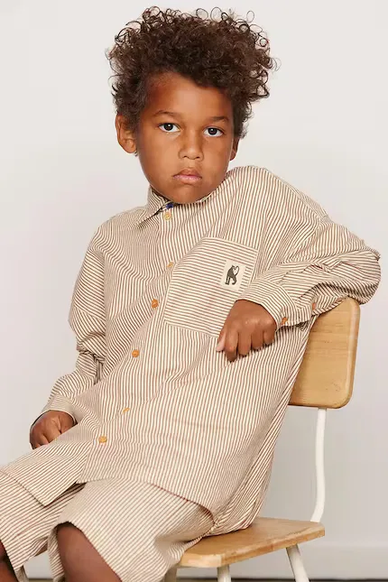 Рубашка в полоску Poplin Mini Rodini, бежевый