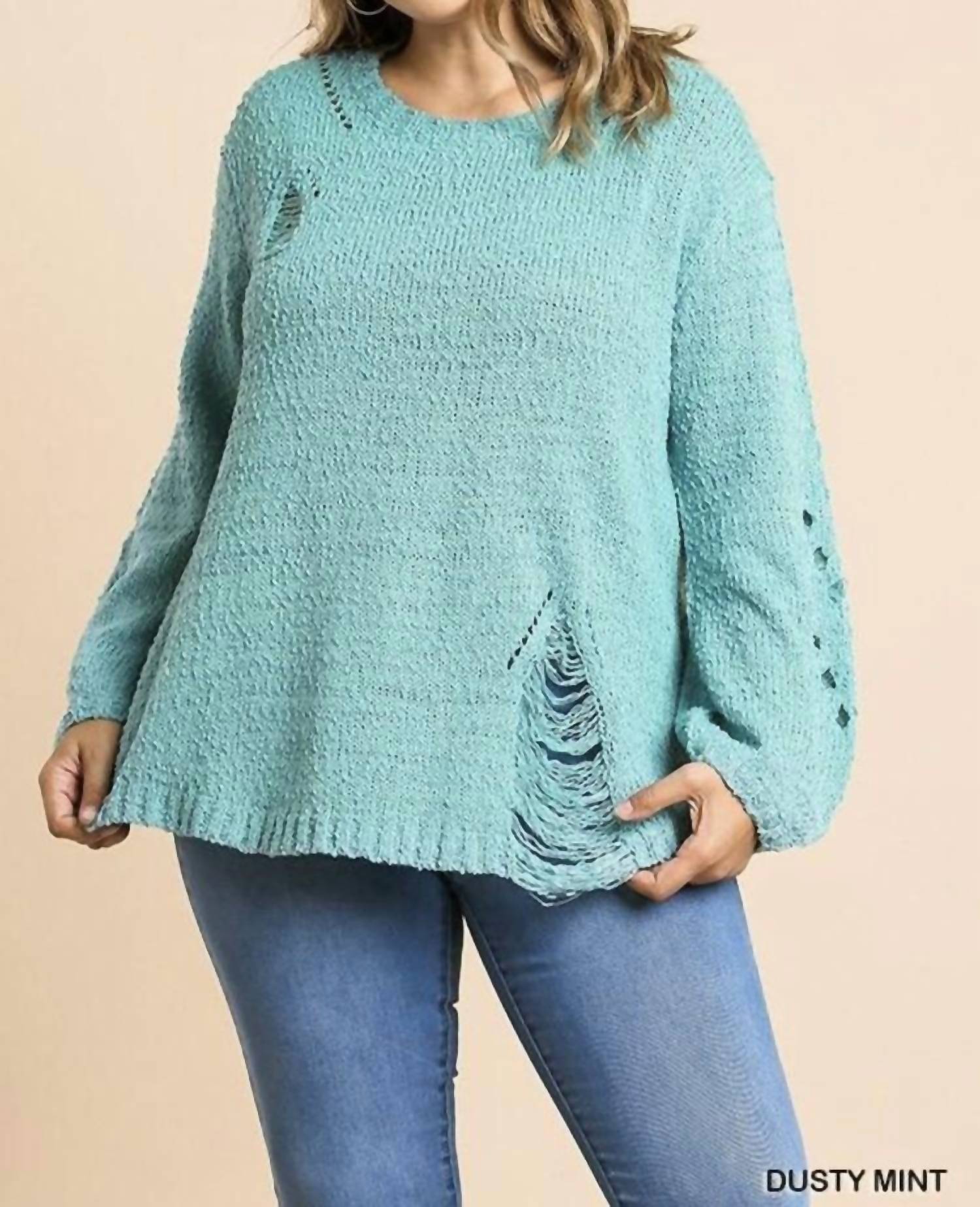 

Потертый свитер Plus цвета Dusty Mint umgee