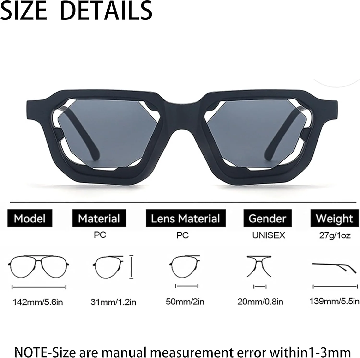 

Модные солнцезащитные очки UV400 PC с толстой оправой, многоугольными линзами и прямоугольной формой, для женщин и мужчин, нестандартной формы Generic, H