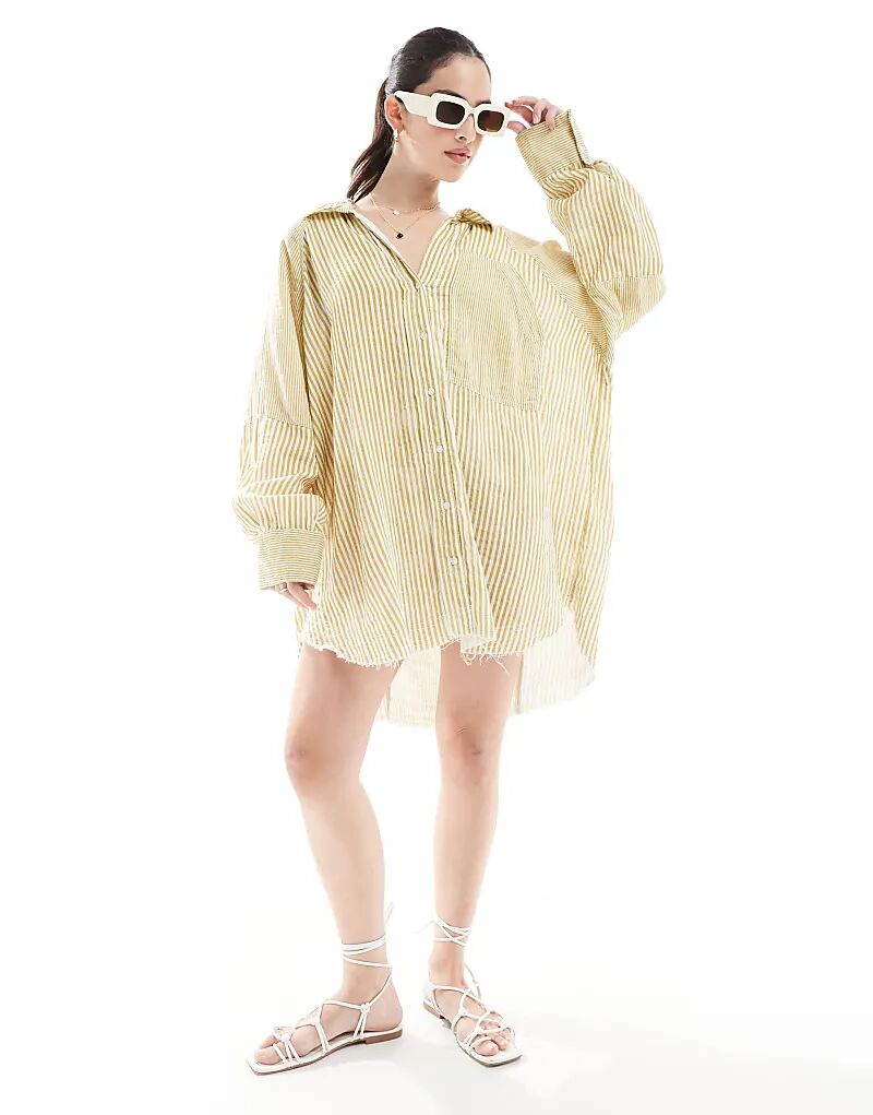 

Свободное мини-платье-рубашка ASOS DESIGN в полоску лаймового цвета