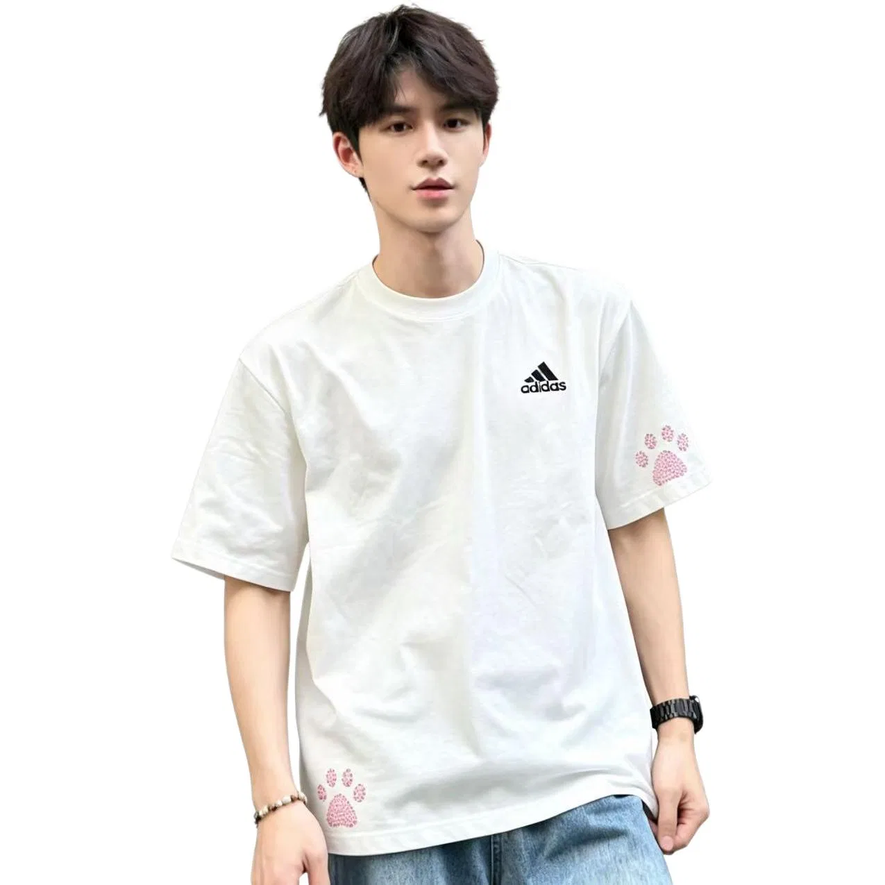 Футболка хлопковая с логотипом Adidas MUST HAVES цвет экрю — фото 4