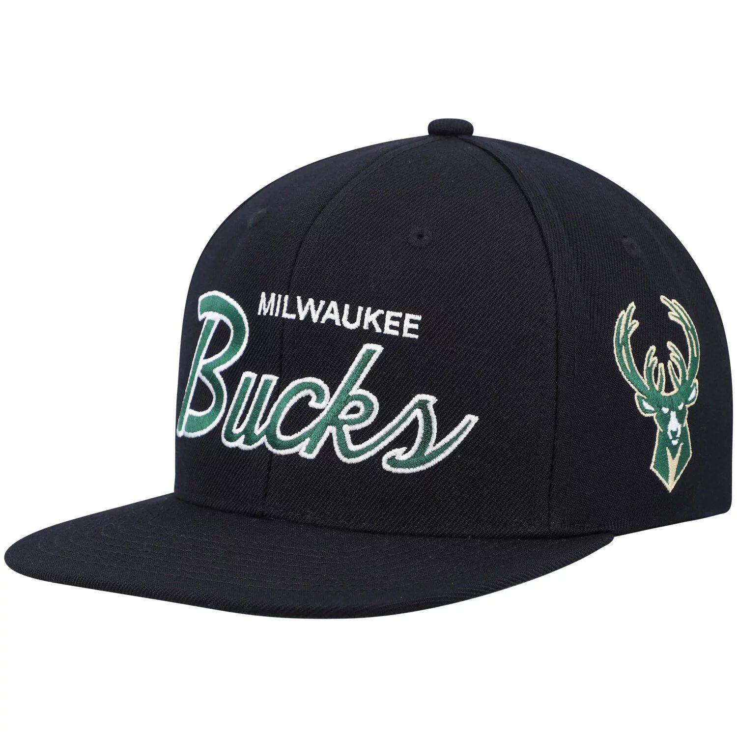 

Мужская черная кепка Mitchell & Ness Milwaukee Bucks Hardwood Classics Script 2.0 Snapback