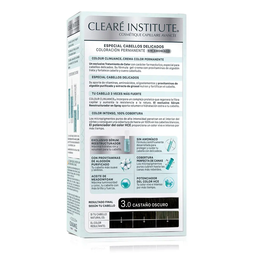 Краска для волос Colour clinuance cabellos delicados Clearé Institute, цвет 3.0-castaño oscuro, 1 шт. — фото 2