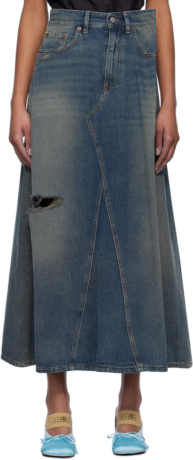 

Юбка-миди из синего денима Darting MM6 Maison Margiela