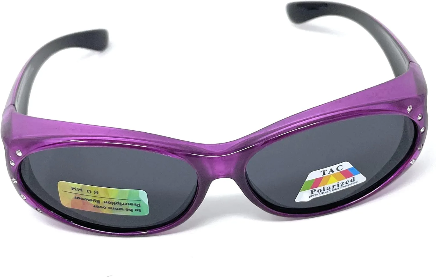 

2 пары женских поляризованных солнцезащитных очков с прямоугольной оправой и заушниками в форме сердца, украшенных стразами, диаметр дужек 60 мм MyUV, Purple&pink