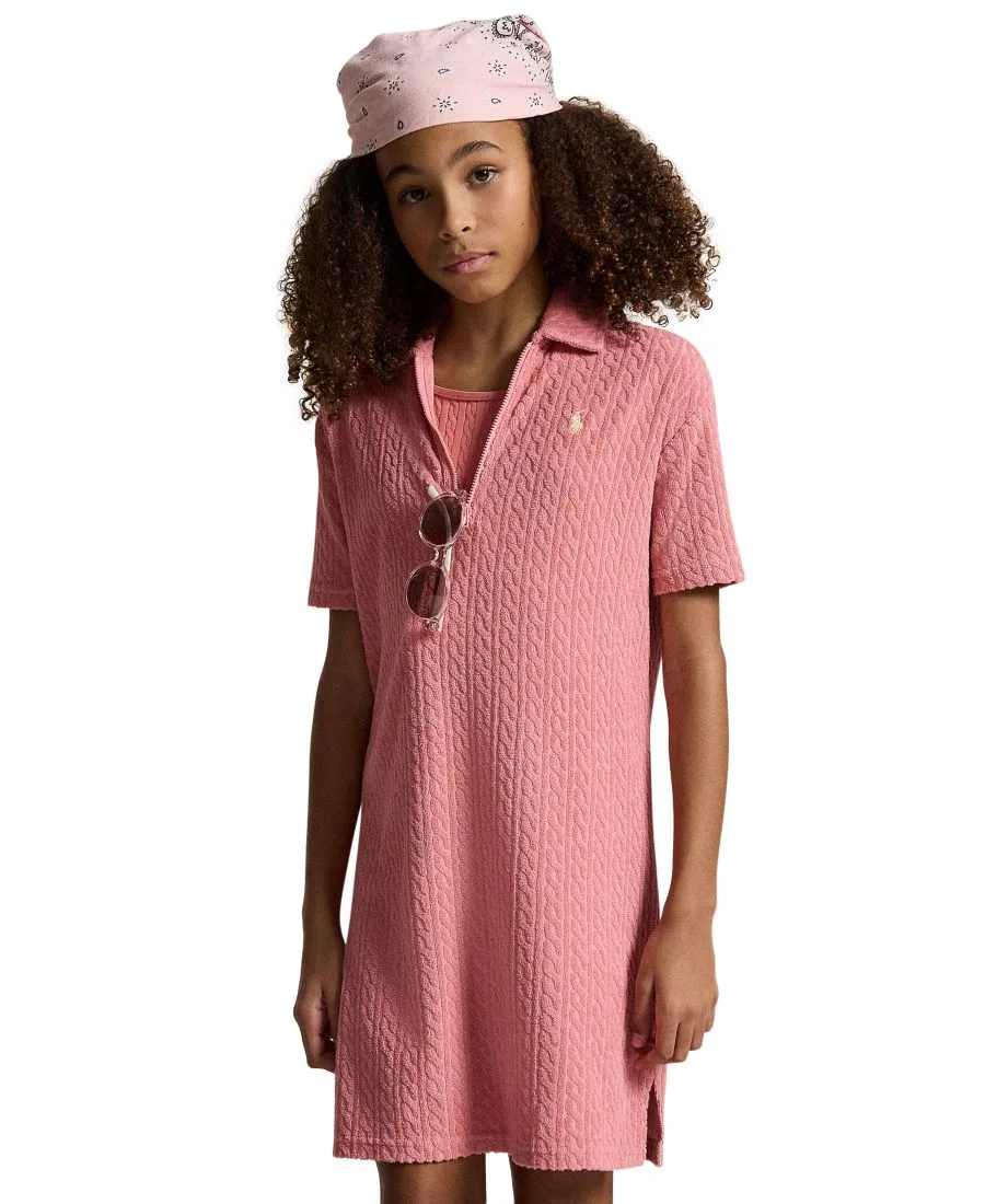 Платье-накидка с воротником-поло из махровой ткани для девочек 7-16 лет Polo Ralph Lauren, desert розовый